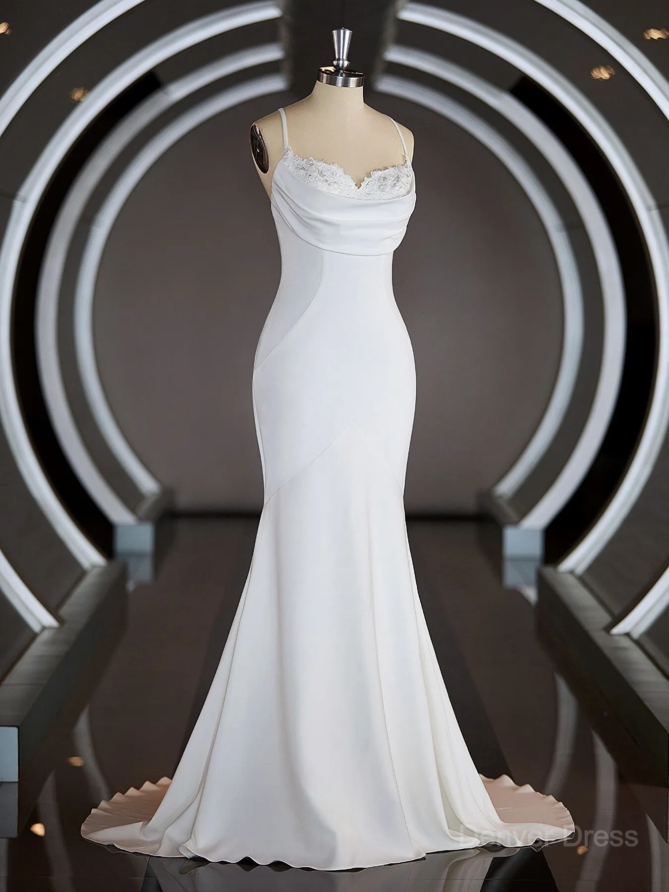 Sheath Square Court Train Stretch Crepe Wedding Dresses with Ruffles