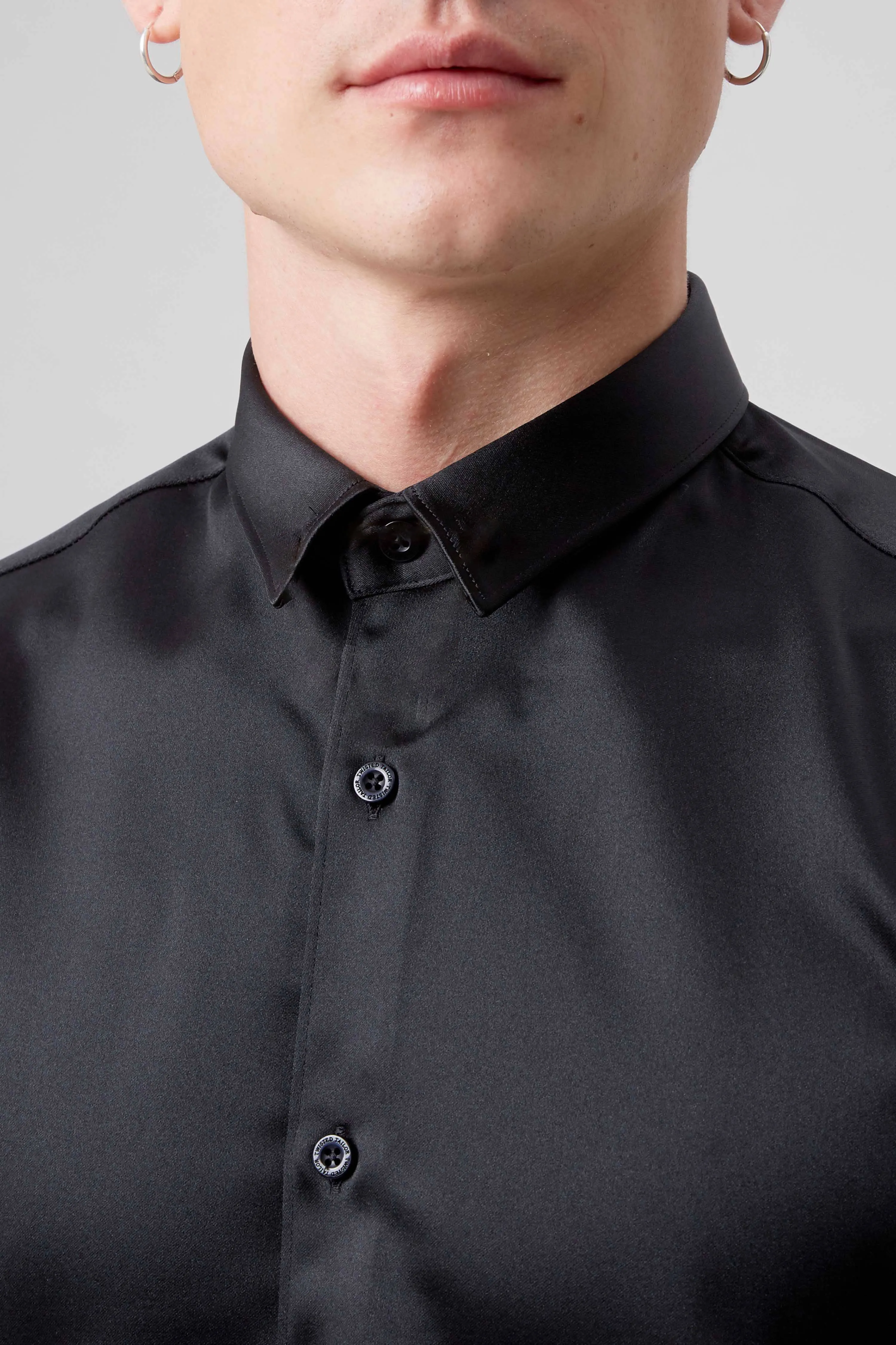 Slinky Slim Fit Black Sateen Shirt