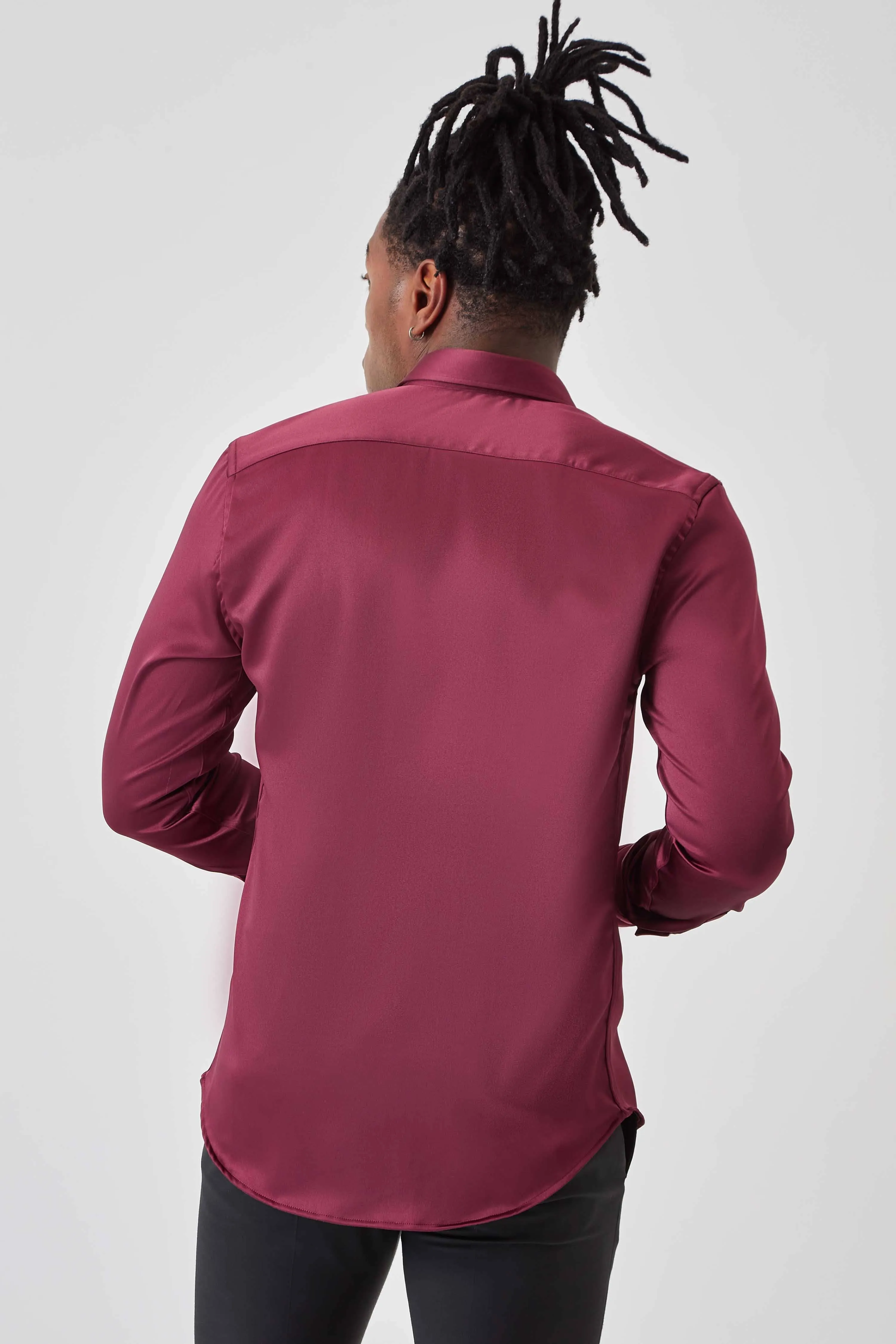 Slinky Slim Fit Burgundy Sateen Shirt - ARCHIVE
