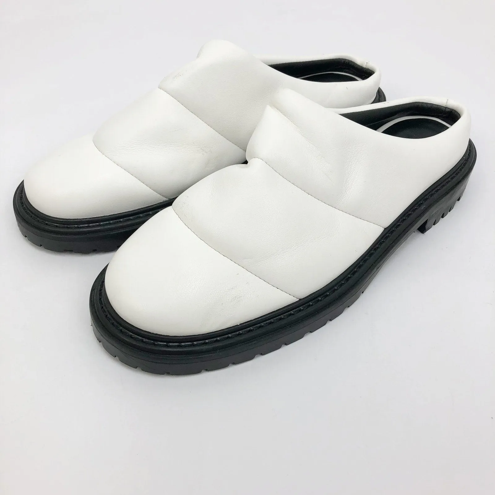 Staud Womens Astro Puffer Mule White 36 5.5 Vegan Leather Slip On NWOB