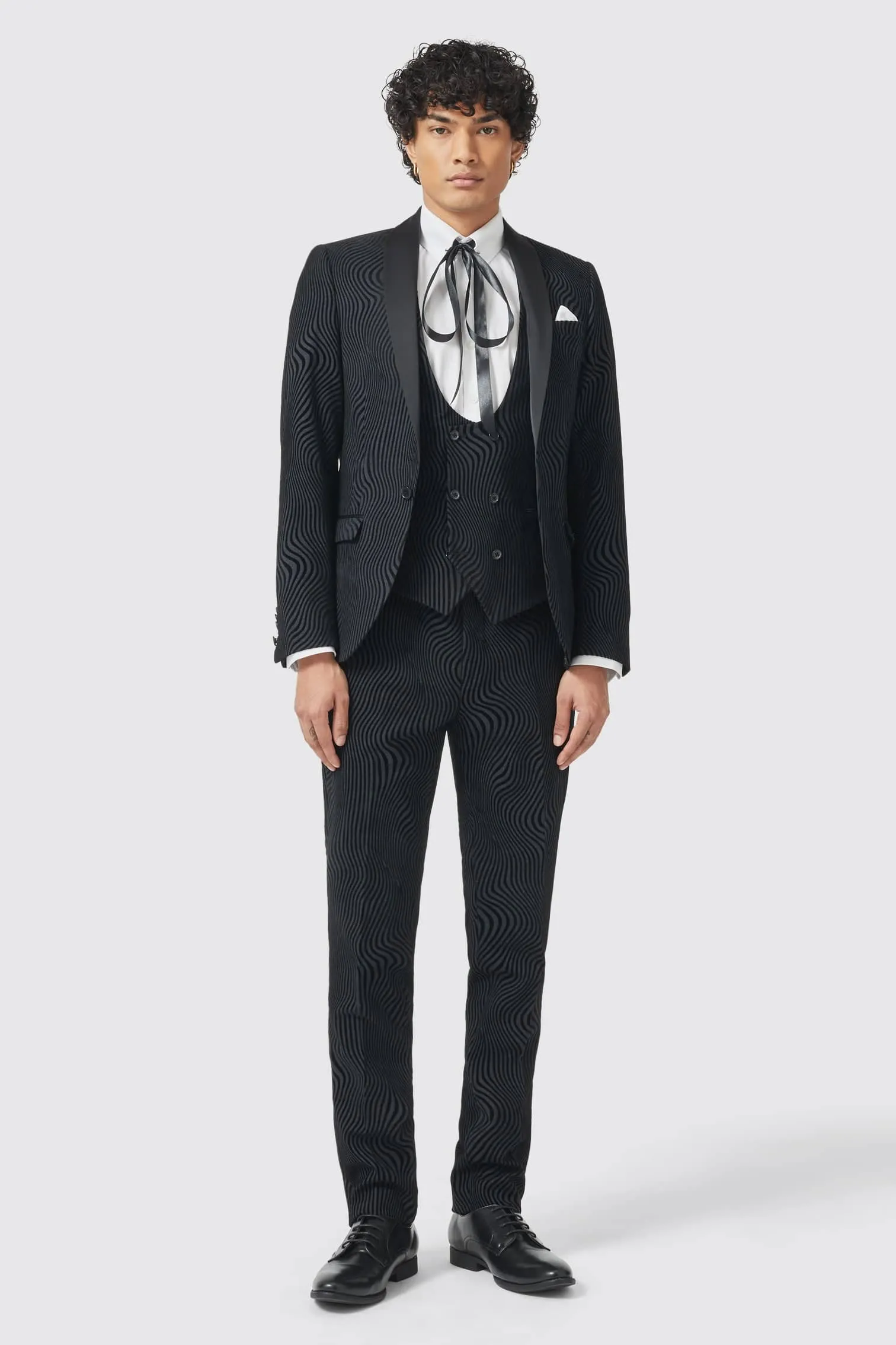 Torrance Skinny Fit Black Flocked Waistcoat - ARCHIVE