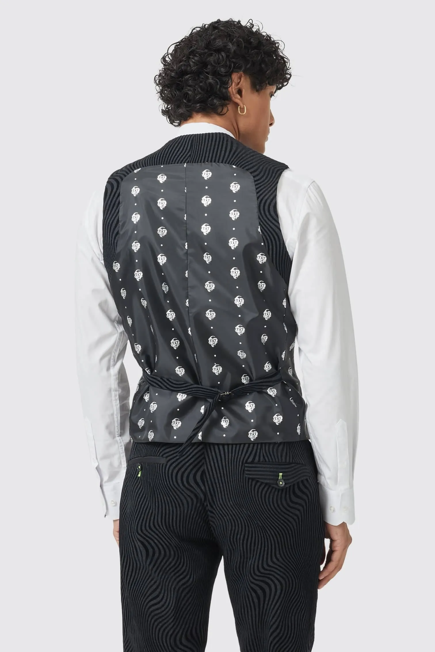 Torrance Skinny Fit Black Flocked Waistcoat - ARCHIVE