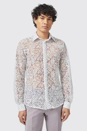 Tucker Slim Fit White Floral Lace Shirt