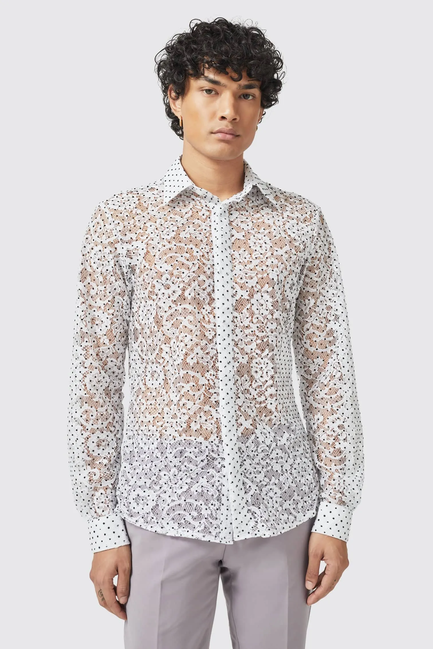 Tucker Slim Fit White Floral Lace Shirt