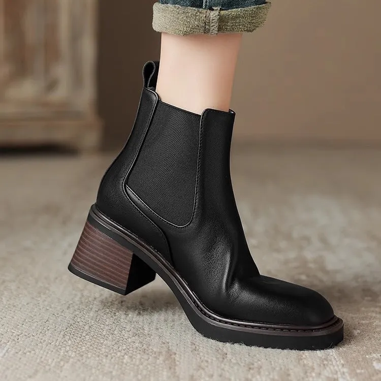 Women's Square Toe Chunky Heel Chelsea Boots