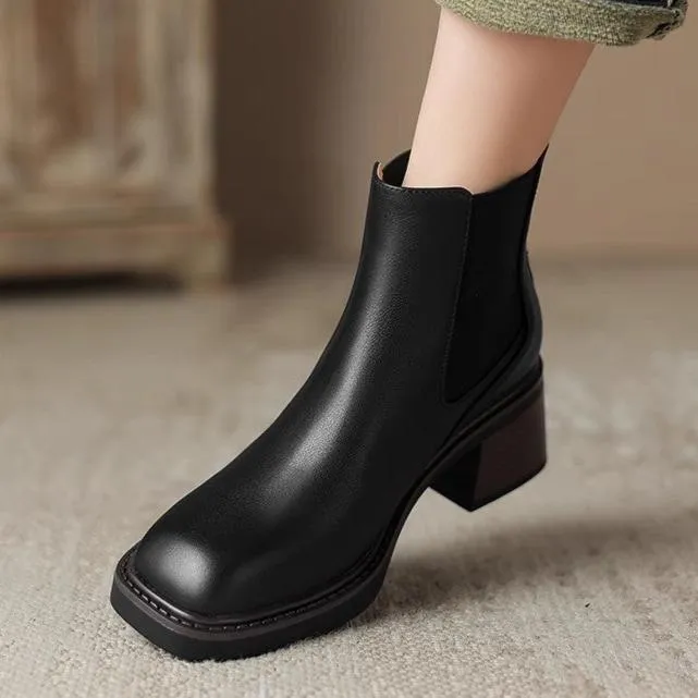 Women's Square Toe Chunky Heel Chelsea Boots