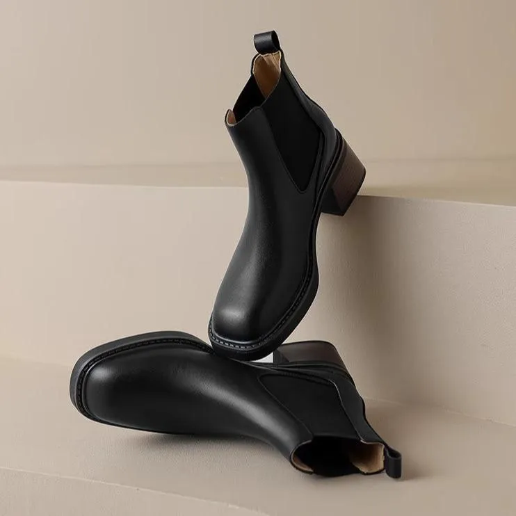 Women's Square Toe Chunky Heel Chelsea Boots