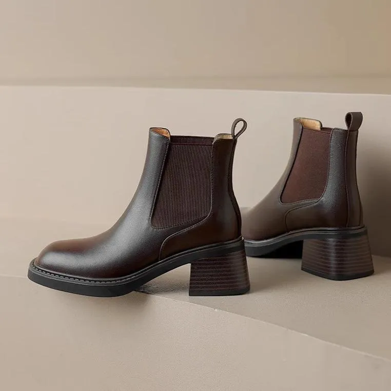 Women's Square Toe Chunky Heel Chelsea Boots