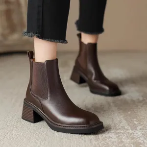 Women's Square Toe Chunky Heel Chelsea Boots