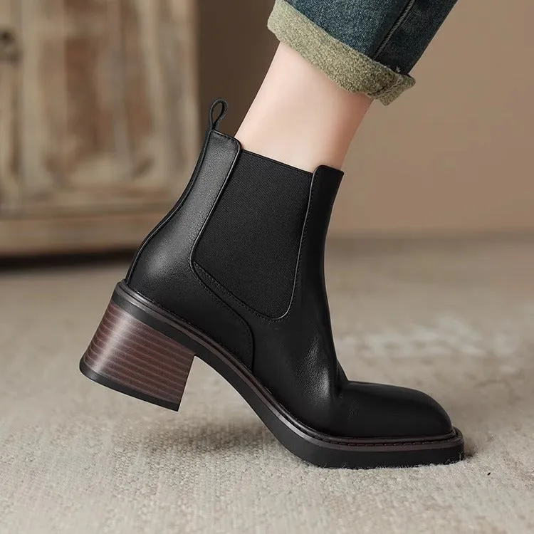 Women's Square Toe Chunky Heel Chelsea Boots