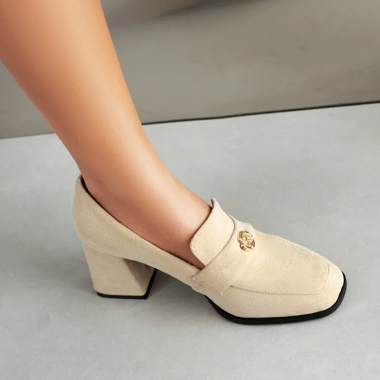 Women's Square Toe High Heel Loafers